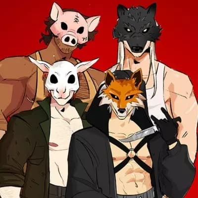 The Masked Quartet (leather pig, ghost fox, Jay rabbit, Mike black wolf) thumbnail