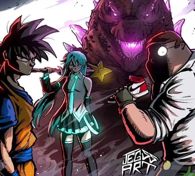 **Goku,Miku,Peter y godzilla** \* thumbnail