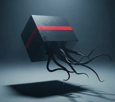 Red steel box with stripes across the black squid tentacles. thumbnail