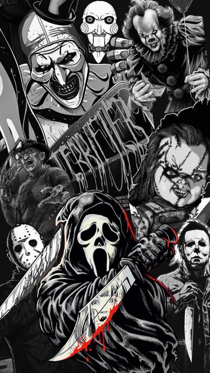 Ghost face Michael Myers Chucky art the clown Jason Voorhees Thomas Hewitt Fredd thumbnail
