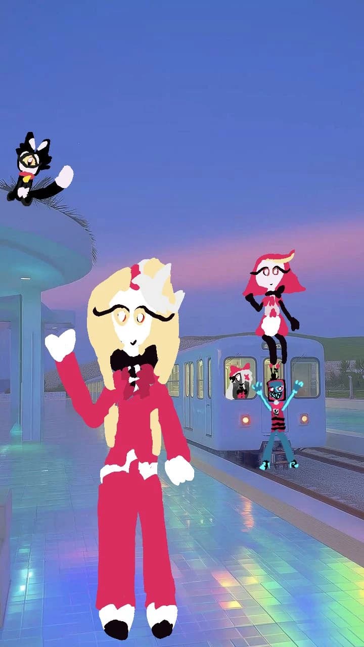 Charlie, Veggie, Nifty, Alastor, Husk, Angel, Alastor and kik (it's a cat) in Dreamcore thumbnail