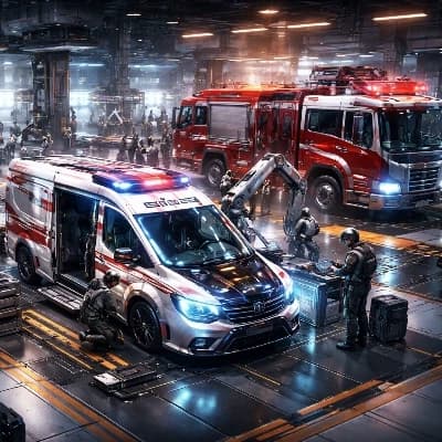 Futuristic Emergency and Rescue Vehicle Factory thumbnail