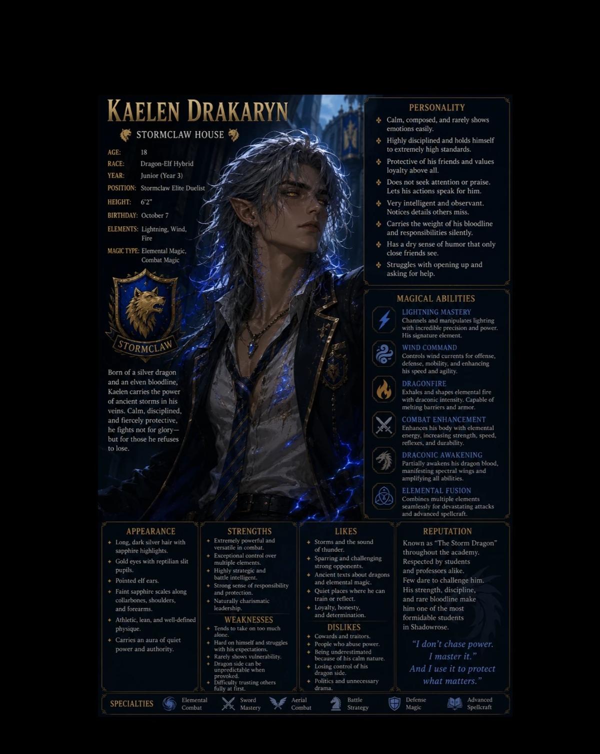Kaelen Drakaryn (Shadowrose Academy Dragon/Elf hybrid Shifter) (RPG) thumbnail