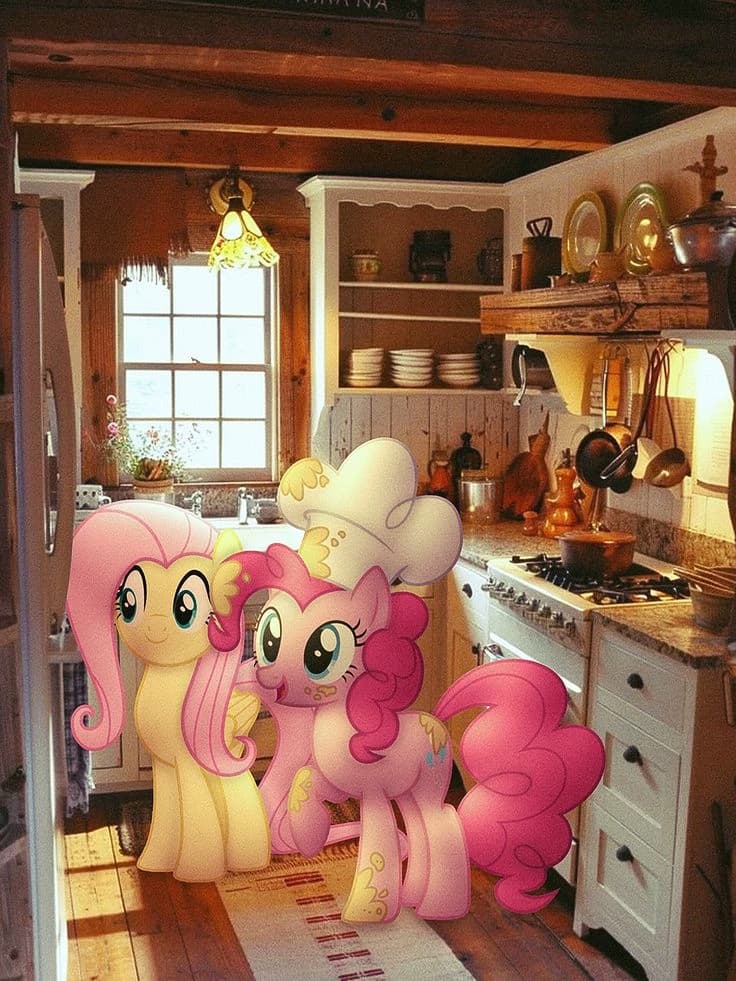Pinkie Pie and Fluttershy in a real kitchen with real people thumbnail