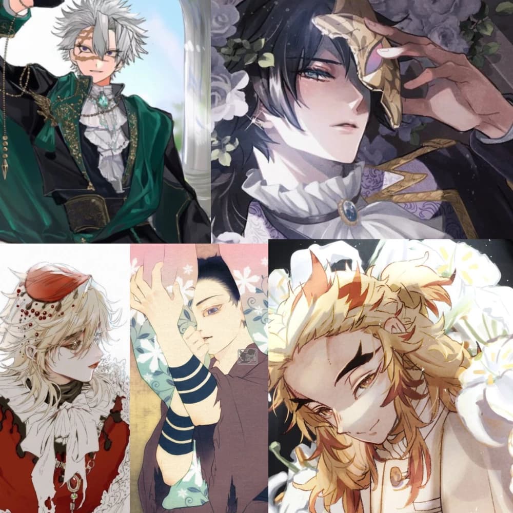 Giyuu and Sanemi Blackthorne, Prince Douma Regulus, Mage Kyojuro and Hakuji thumbnail