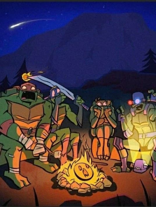 "ROTTMNT camping"  

(Note: "ROTTMNT" is an abbreviation for *Rise of the Teenage Mutant Ninja Turtles*, so the translation retains the acronym while clarifying the context.) thumbnail