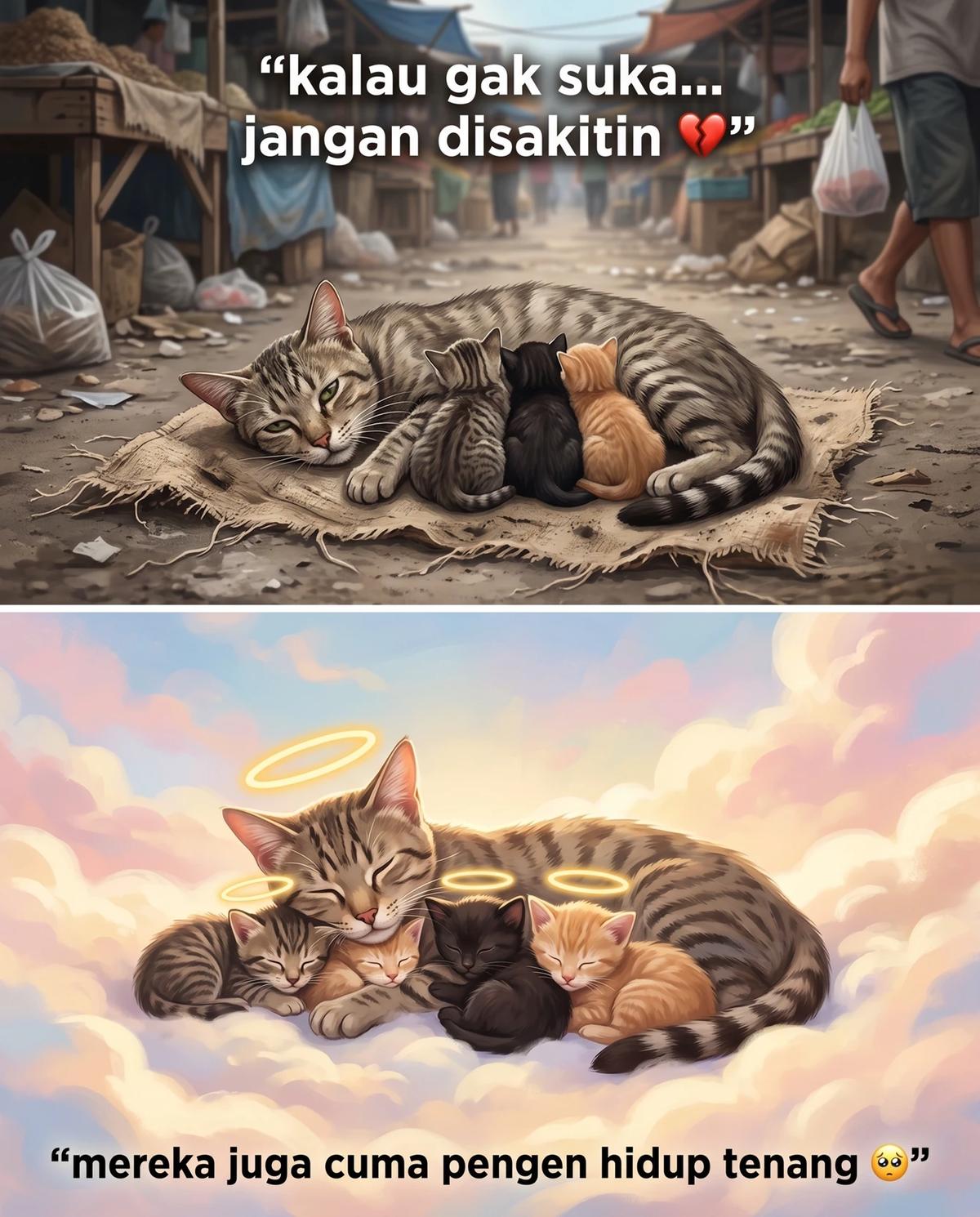 stray mother cat and her four  kitten thumbnail