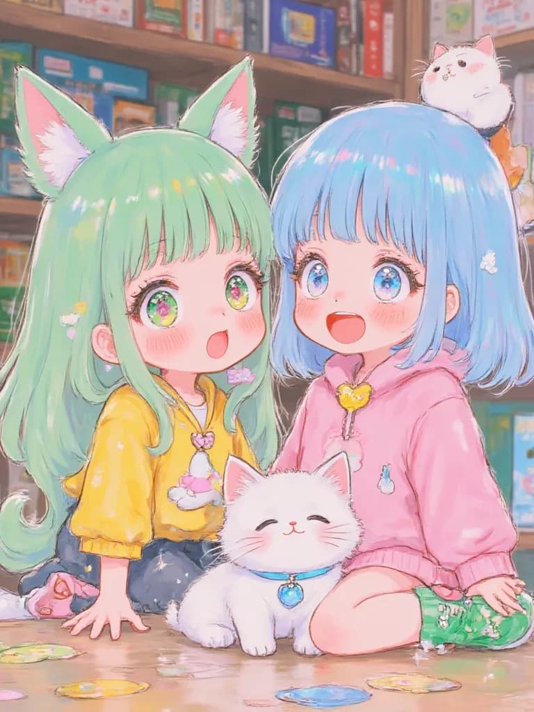 Maya and Ava with a cat thumbnail
