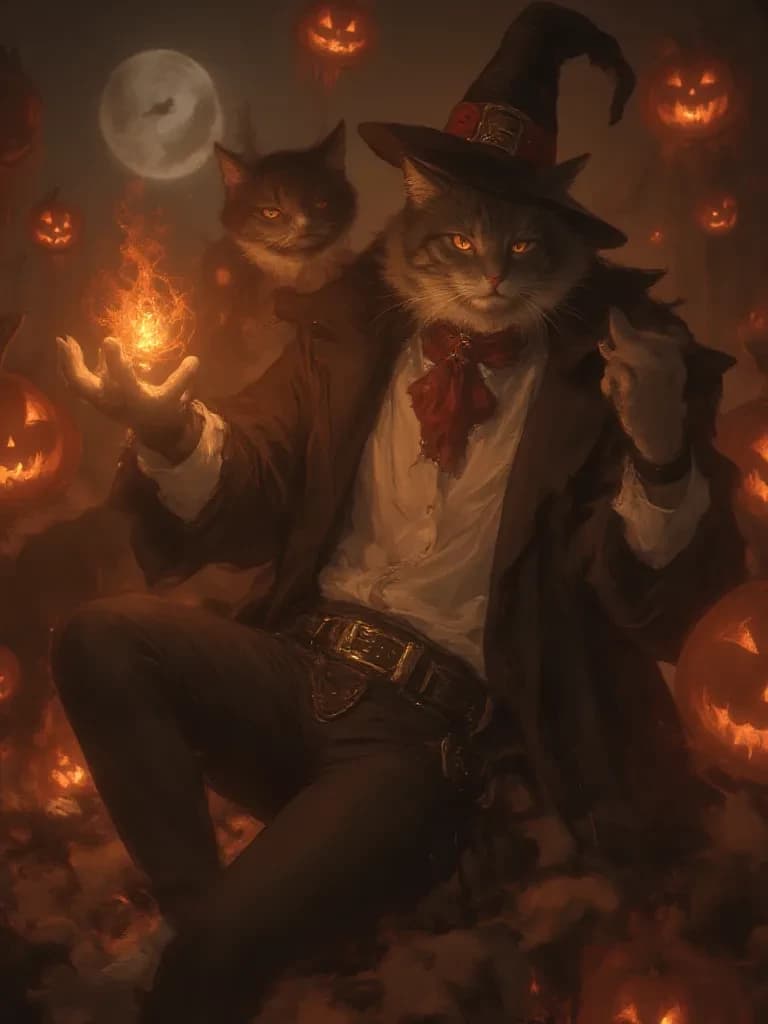 Wizard cat at a Halloween party thumbnail