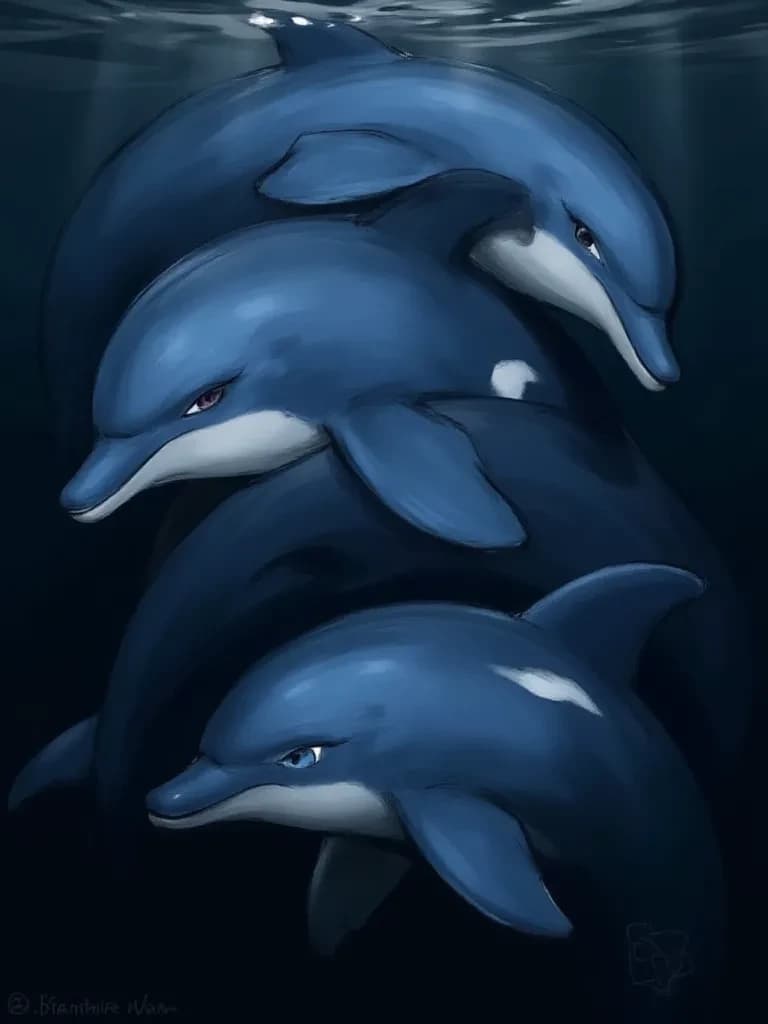 Three dolphins and one person. thumbnail