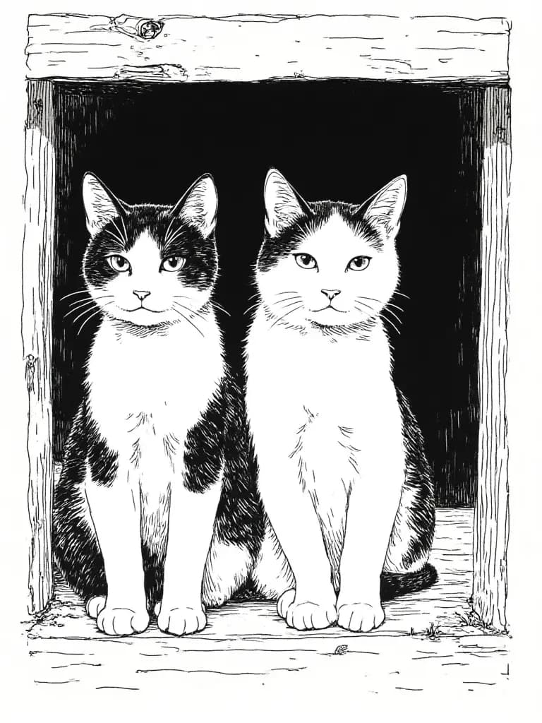 Cow and a chicken named derpy is the names of these two cats. One is named cow.  thumbnail