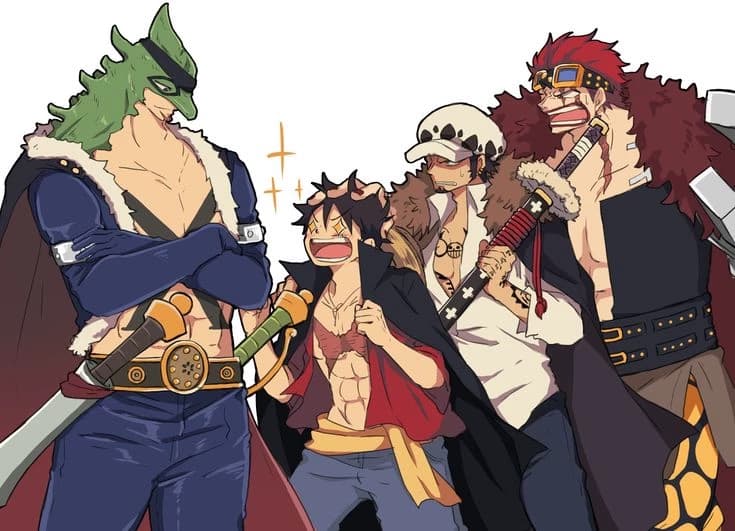 X-Drake, Luffy, Law, e Kidd thumbnail