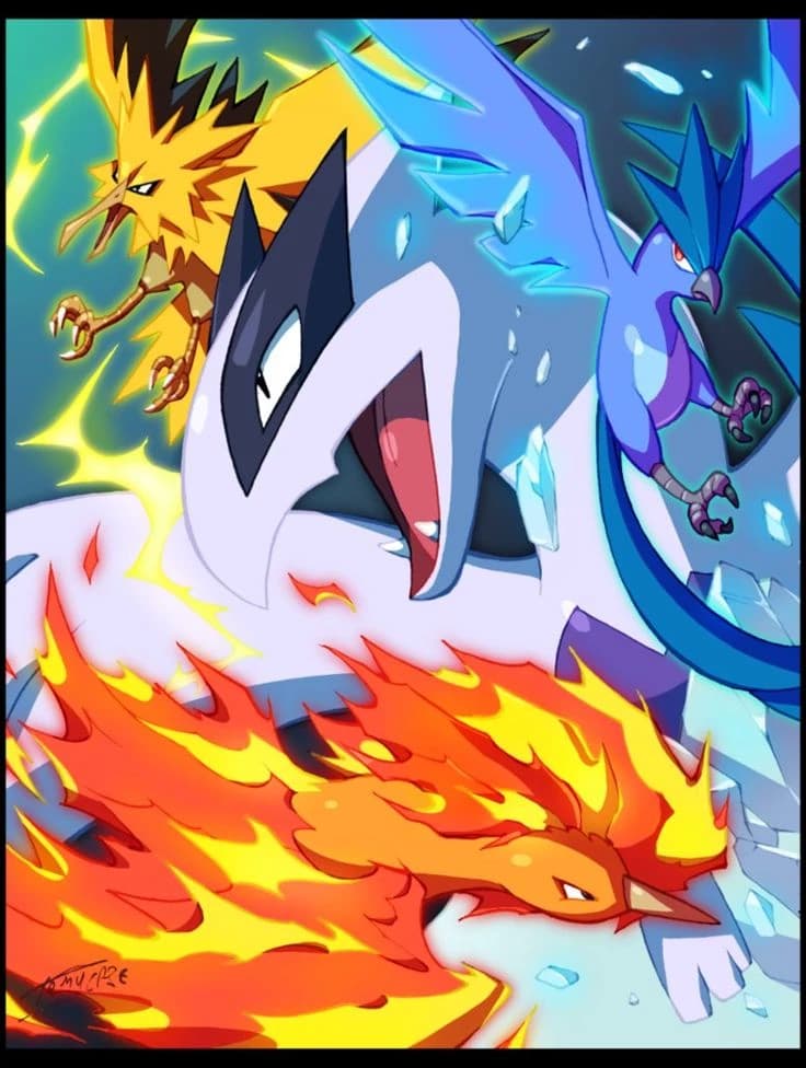 Trio of legendary birds and ligia, lugia and articuno, zapdos and molds thumbnail