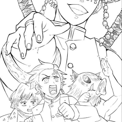 Uzui Tengen, Tanjiro Kamado, Zenitsu Agatsuma, Inosuke Hashibira thumbnail