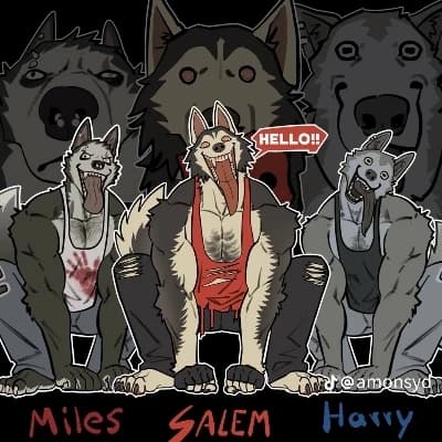 Miles, Harry, and Salem [the three gay furry paralysis monsters]👻🐕🐾 thumbnail
