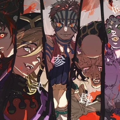 Kokushibo, Doma, Akasa, Hanteng, Gyanko, Kaiko, Gyutaro, Daki

. thumbnail