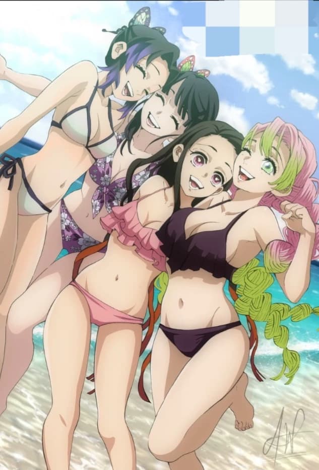 Shinobu,kanao,nezuko y mitsuri en la playa thumbnail