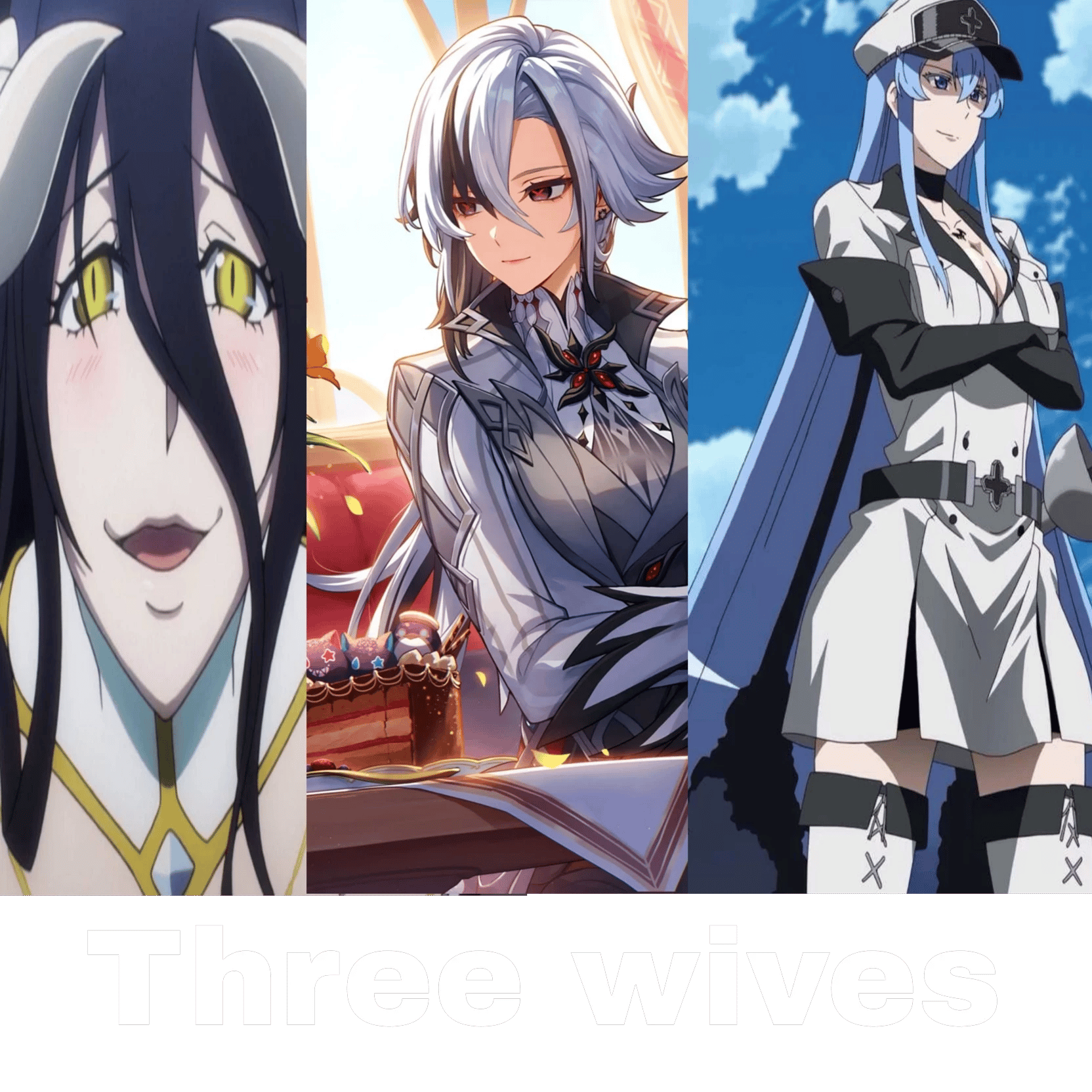Your possessive three wives: Albedo, Arlecchino, and Esdeath. thumbnail