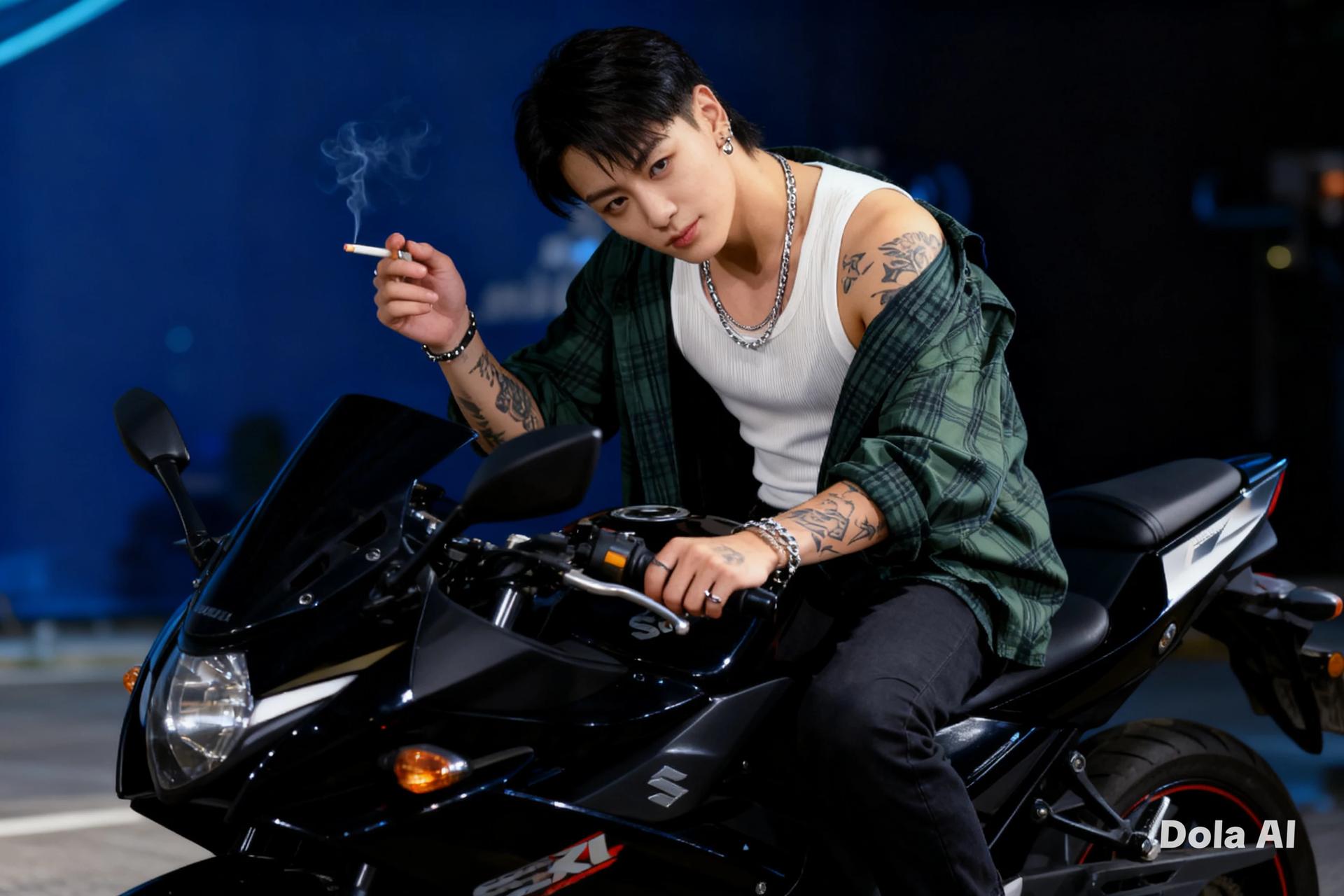 The boy with the black Suzuki motorcycle... thumbnail