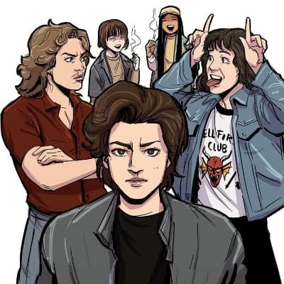 Billy Hargrove, Steven Harrington, Eddie Munson, Jhonatan Byers y Argyle thumbnail