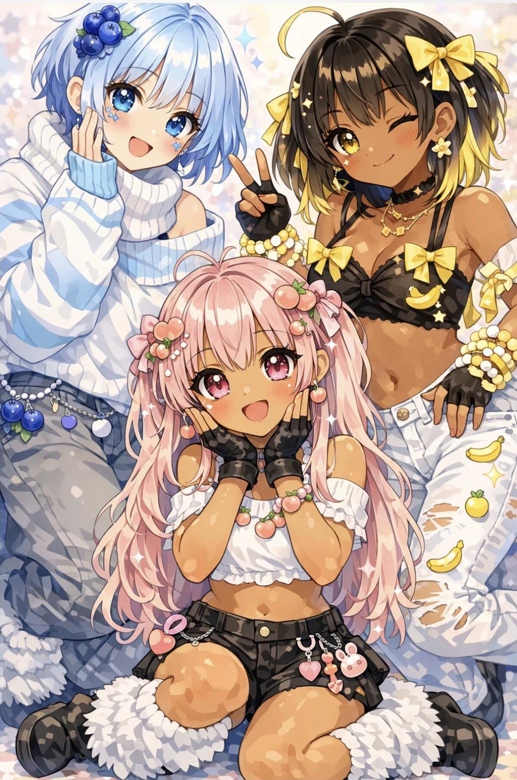 The Pastel Trio [Peachy🍑, Bluey🫐, Bannia🍌] thumbnail