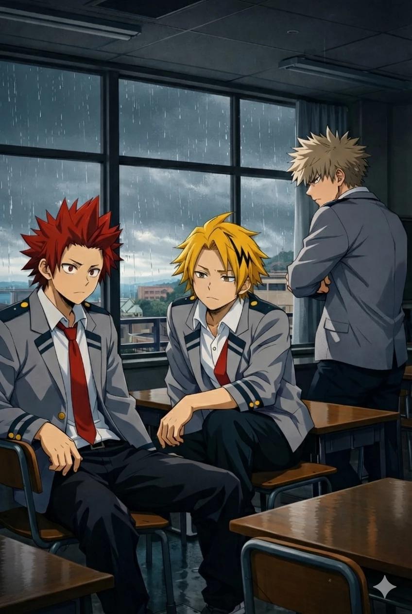 Kirishima, Denki and Bakugo — Caught in the storm. thumbnail