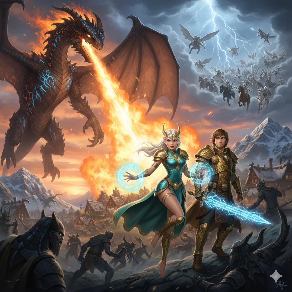 The Valkyrie and the Shadow Lord: Ragnarok over Mountain and Divine Punishment thumbnail