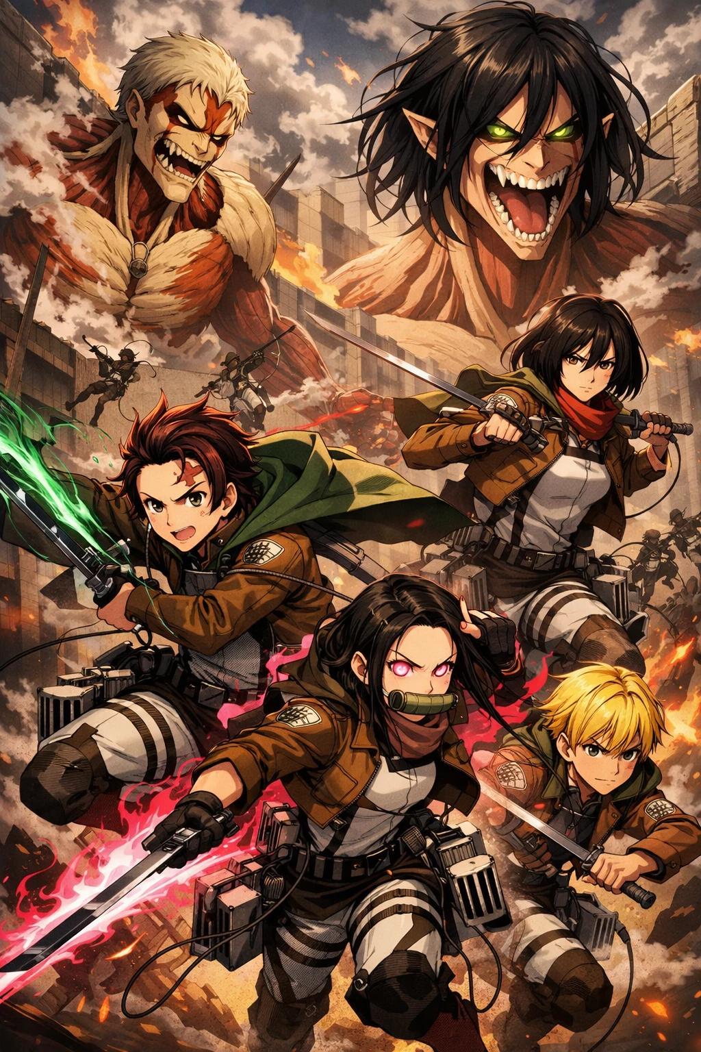 Attack Titan mixed with Demon Slayer thumbnail