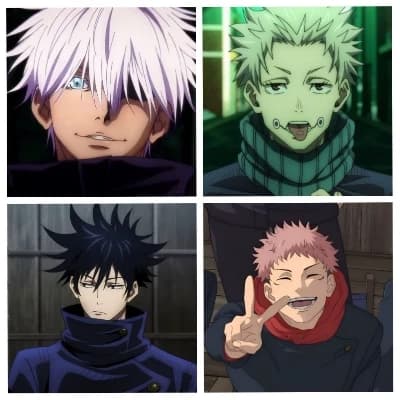 Toge inumaki, satoru gojo, megumi fushiguro y yuji itadori thumbnail