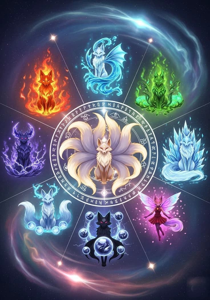 The world of mystical wolves with nine elements thumbnail