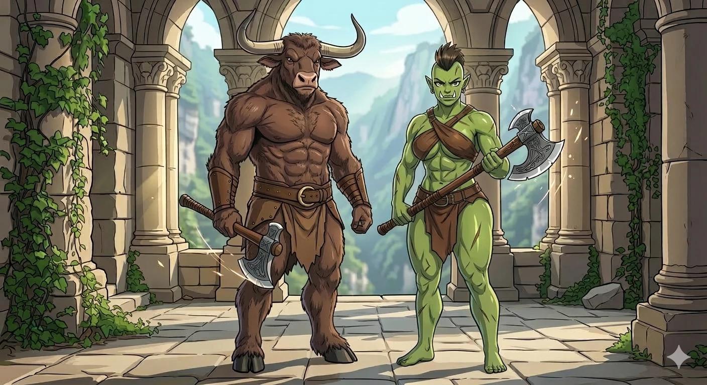 Gore the male Minotaur and Volga the female Orc thumbnail