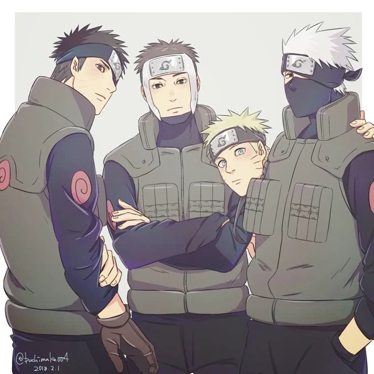 Kakashi, Naruto, yamato und Obito thumbnail