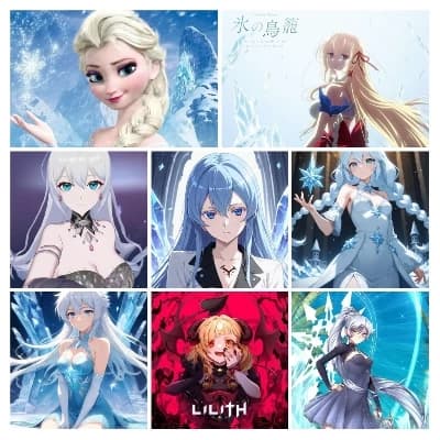 1.Esdeath 2,Elsa 3,khione 4,Lilith 5,aroura 6,alice 7, wiess thumbnail