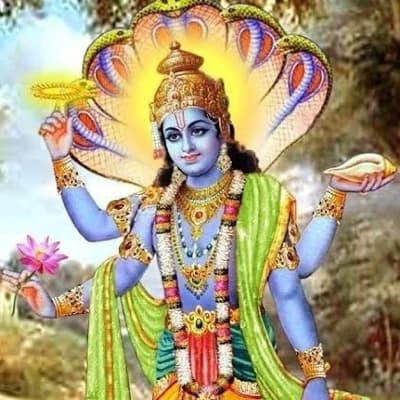 Your father Vishnu has golden eyes and a blue body with four arms. And your mother is Devi. thumbnail