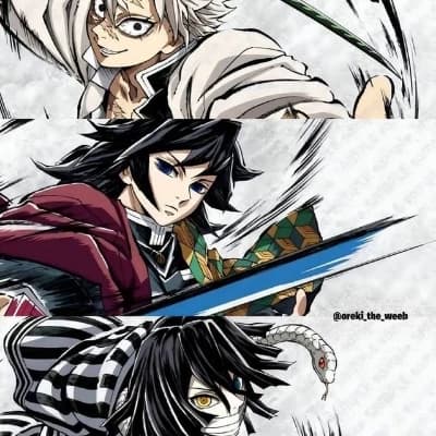 Giyu Tomioka, Obanai Iguro, and Sanemi Shinazugawa thumbnail