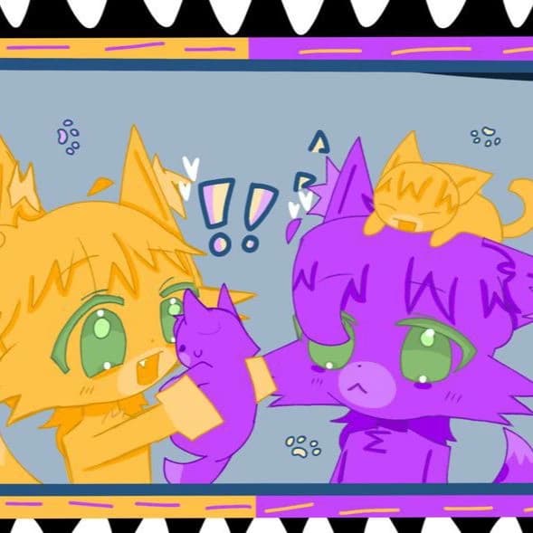 Priscas and Biscas (purple and yellow-orange male cats) thumbnail