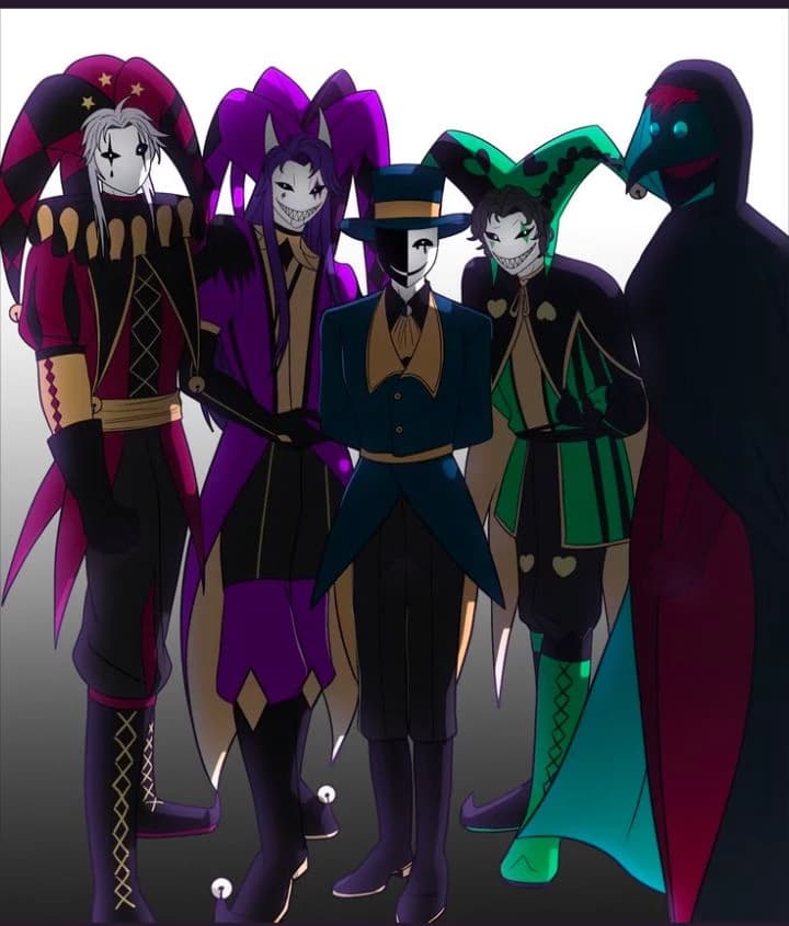 Their husbands (pierrot, harlequin, jester, ticket taker, and doctor.) thumbnail