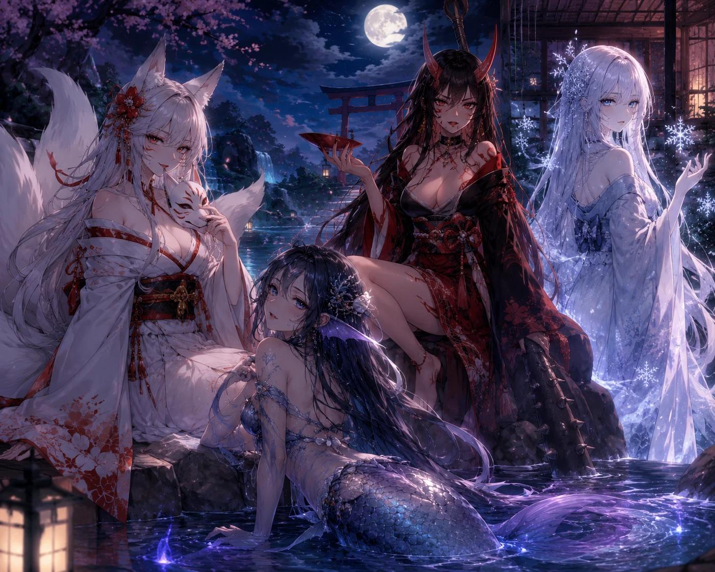 Fuge the Kitsune and Pearl the Mermaid and Kusetsu the oni and Yoni the Yuki ona thumbnail