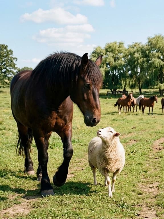 A shire horse and an old lovesick ewe thumbnail