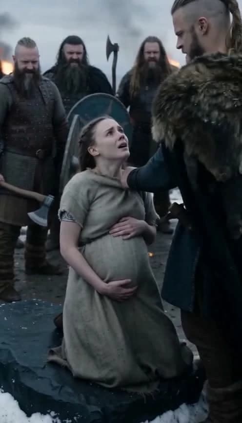 A pregnant woman in a distant, somewhat damp place. thumbnail