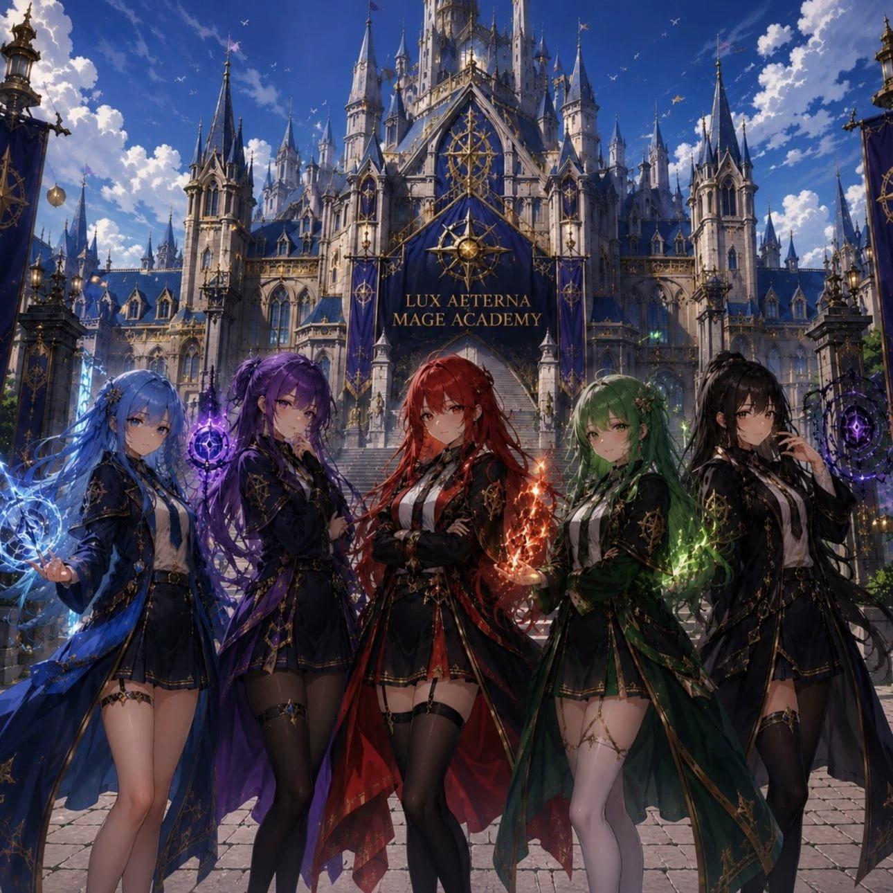 Aethercrest Academy, Lyra, Scarlet, Elara, Noire, Violet thumbnail