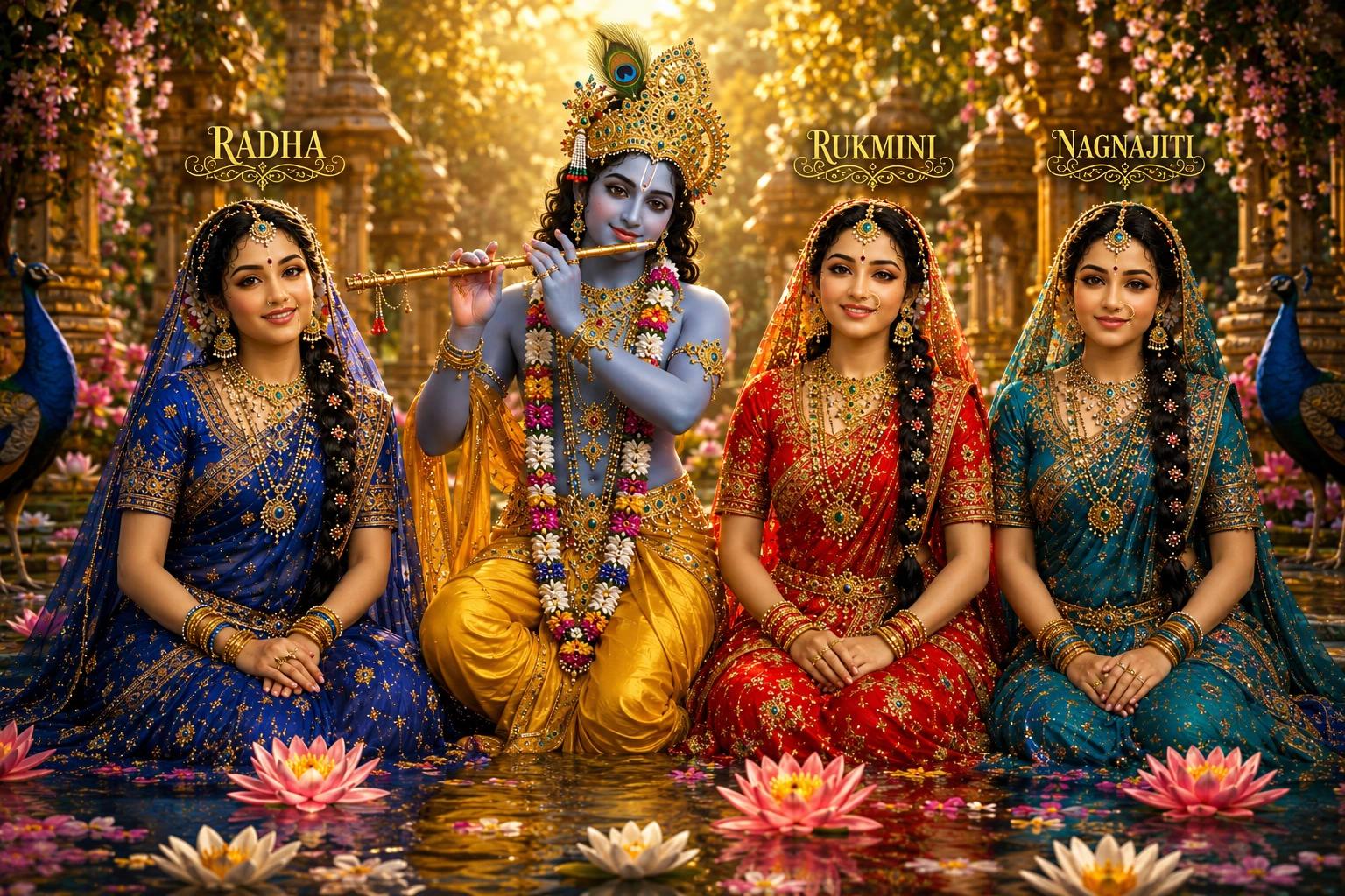 Radha, Rukmini and Nagnajiti ( Consorts of Krishna) thumbnail