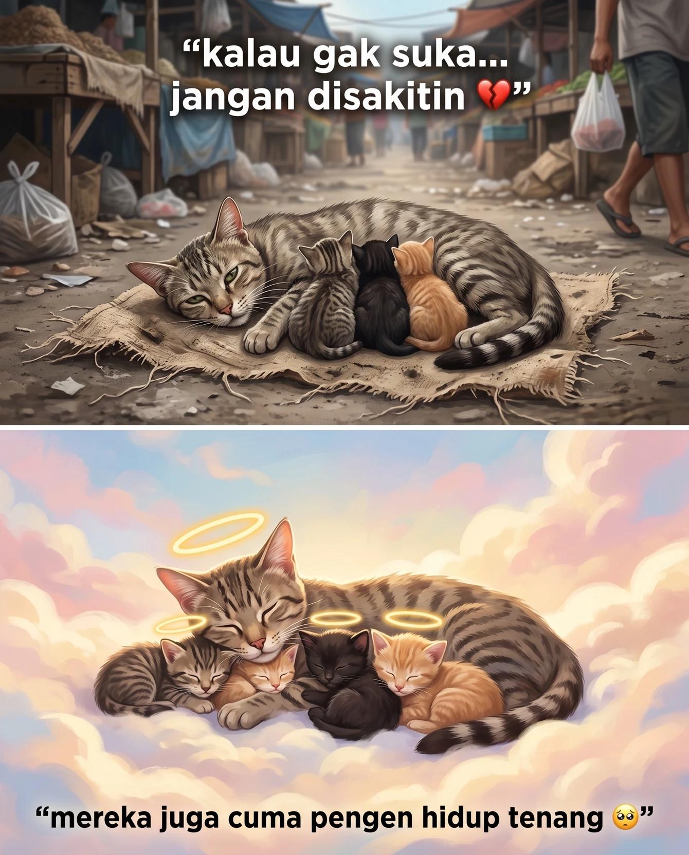 stray mother cat and her four  kitten thumbnail
