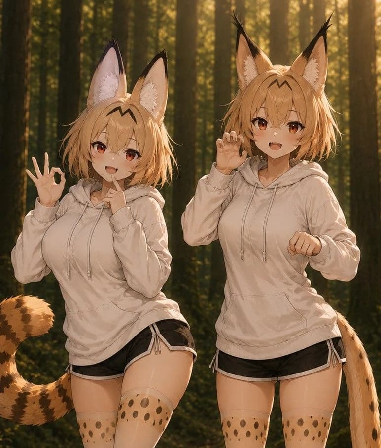 Wild felines, a Serval and a Caracal \[Kika-young and Yi-young\] thumbnail