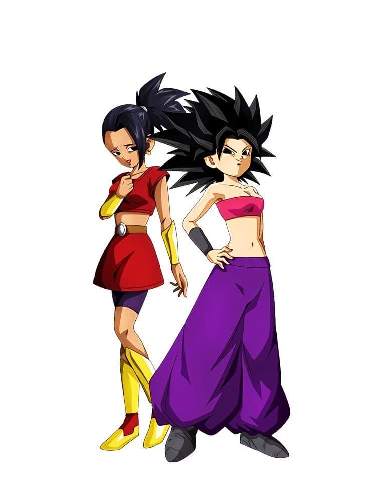 The one in purple pants is caulifla and the one in the red dress is kale  thumbnail