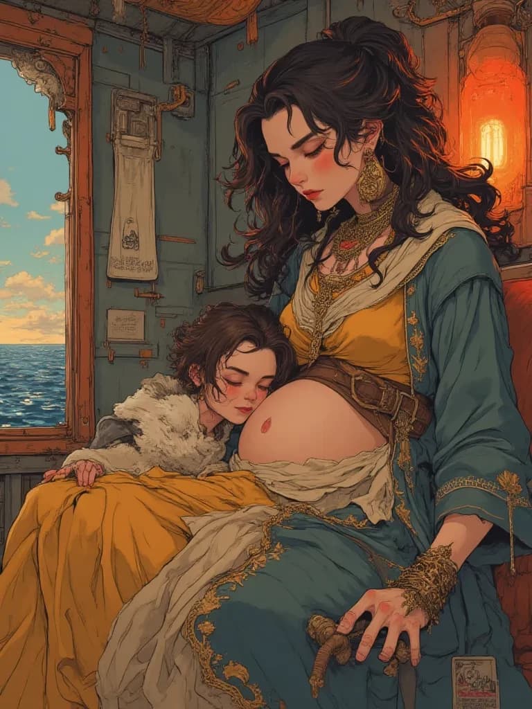 Pregnant woman with child on her boat thumbnail