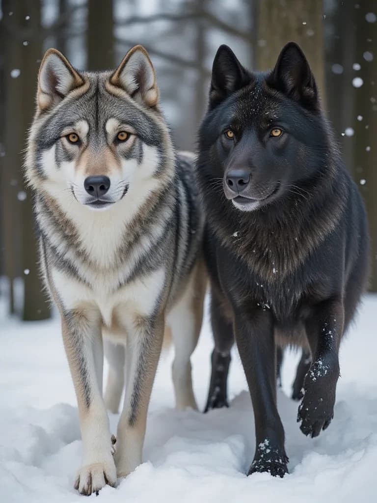 The Alpha Pair - Lyra (Grey Wolf) and Fenris (Black Wolf) thumbnail