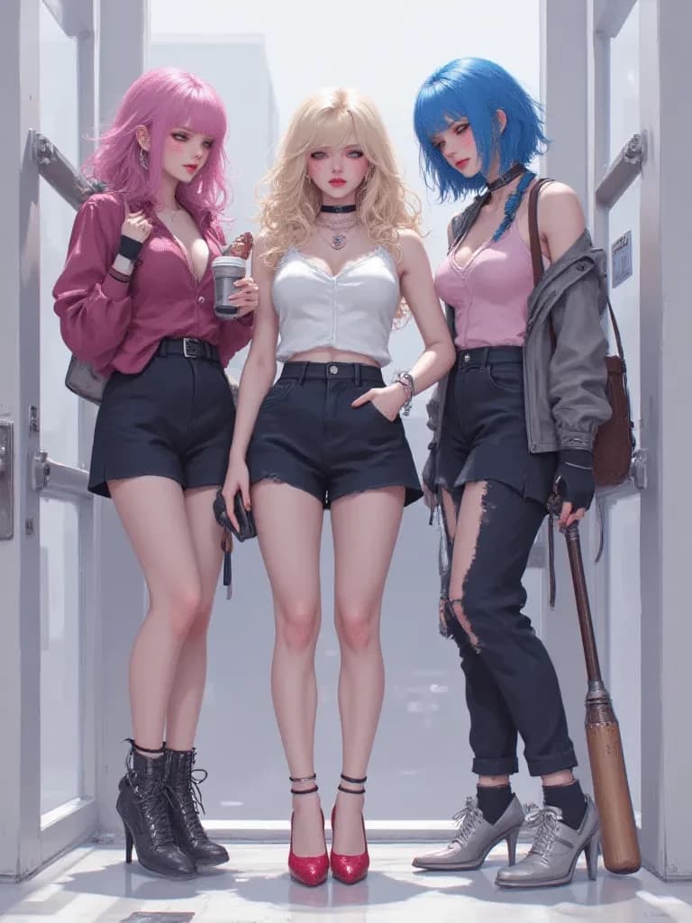 Laura with pink hair, Sapphire with blue hair and Maki with blonde hair thumbnail