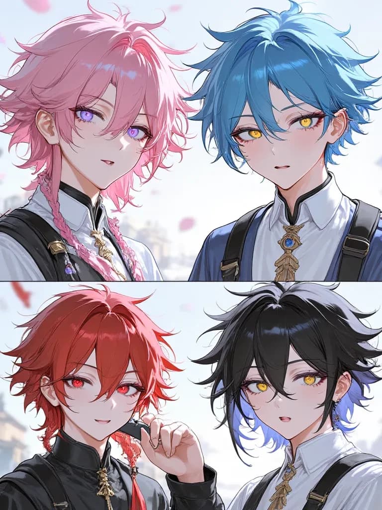 Pink hair: ram.blue hair: rem.black hair: shadow.red hair: scarlet thumbnail
