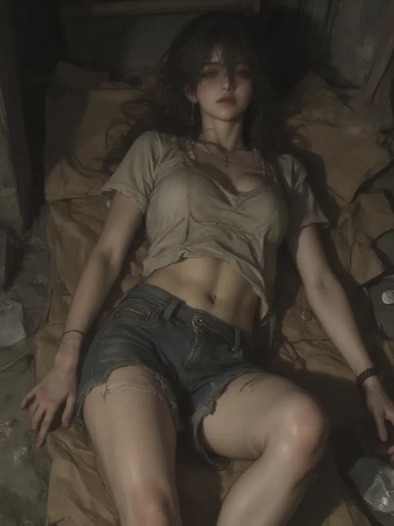Beggar lying at the door of her house thumbnail